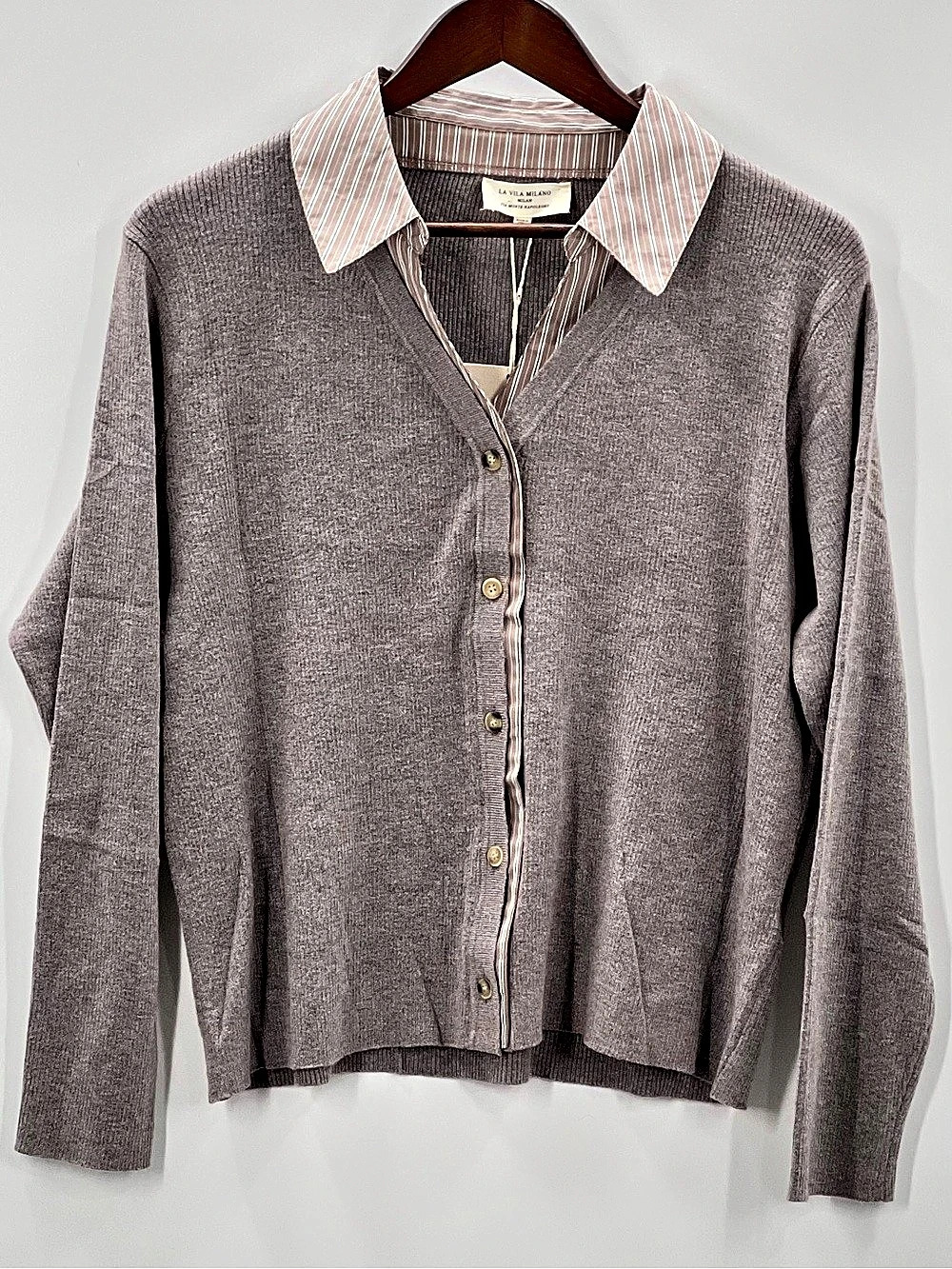 478 La Vila Milano Large Striped Cardigan in Gray Large NWT